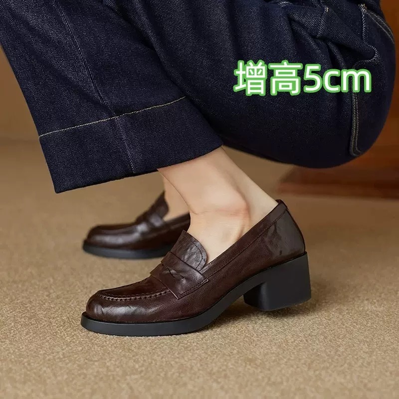 羊皮版～新款法式复古圆头粗跟乐福鞋女英伦风一脚蹬小皮鞋女单鞋|undefined
