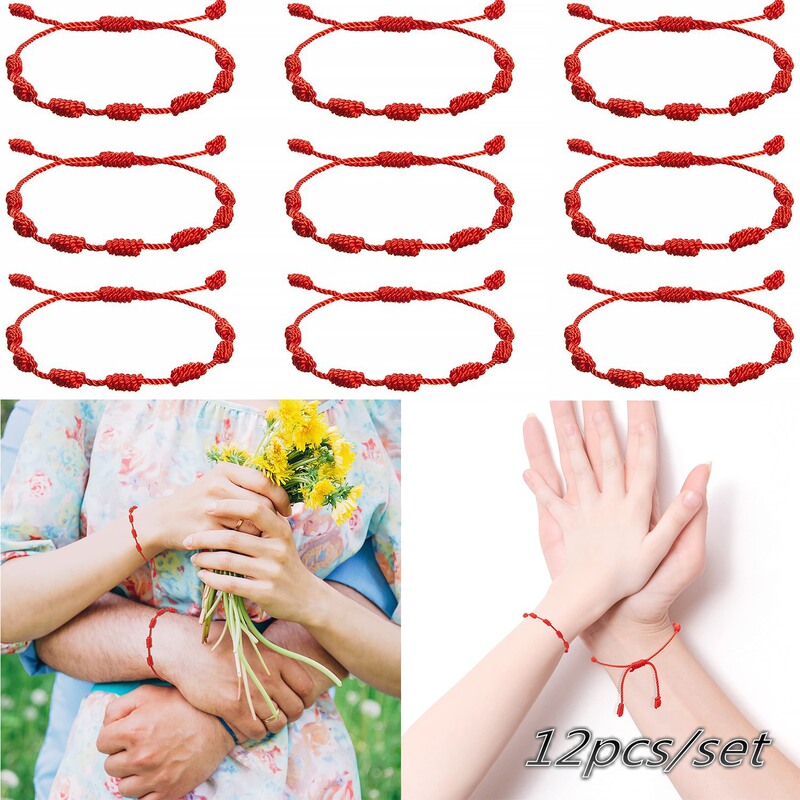 Cross-border Hot Red Rope 7 Knot Lucky Bracelet Hand-woven Adjustable Hand Rope for Men and Women Couple Friendship This Year