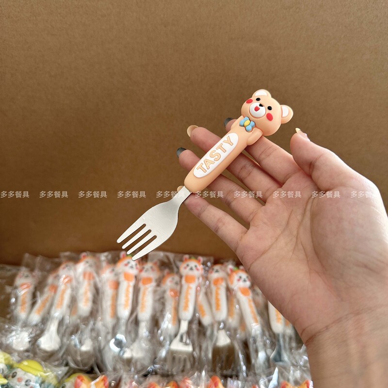 304不锈钢儿童勺子叉子创意卡通宝宝专用辅食勺可爱汤匙便携餐具|undefined