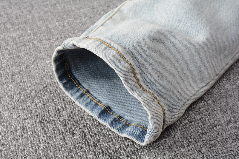 High Street Chiu zbrusu nový re-wash nůž řezané otvory v žebrák nálepka elastické slim-fit džíny muže_voghion.com