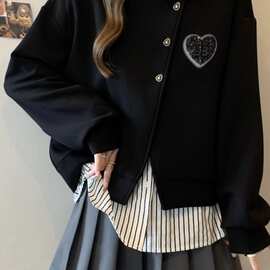 大码女装翻领假两件外套秋季新款2024条纹拼接卫衣时尚遮肉上衣潮