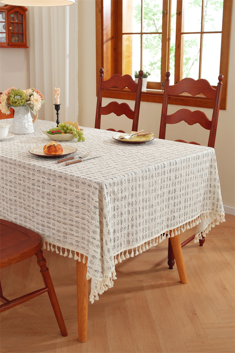 Toalha de mesa retangular em algodão jacquard estilo floral_voghion.com