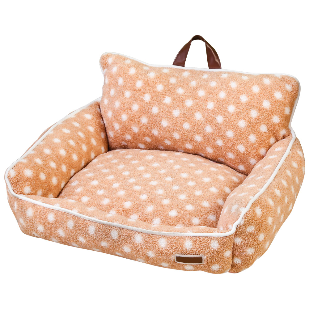 Nido para mascotas de punto de onda de lana de cordero con mano, perrera conveniente, respaldo cálido en invierno, cómoda perrera, cojín para gatos