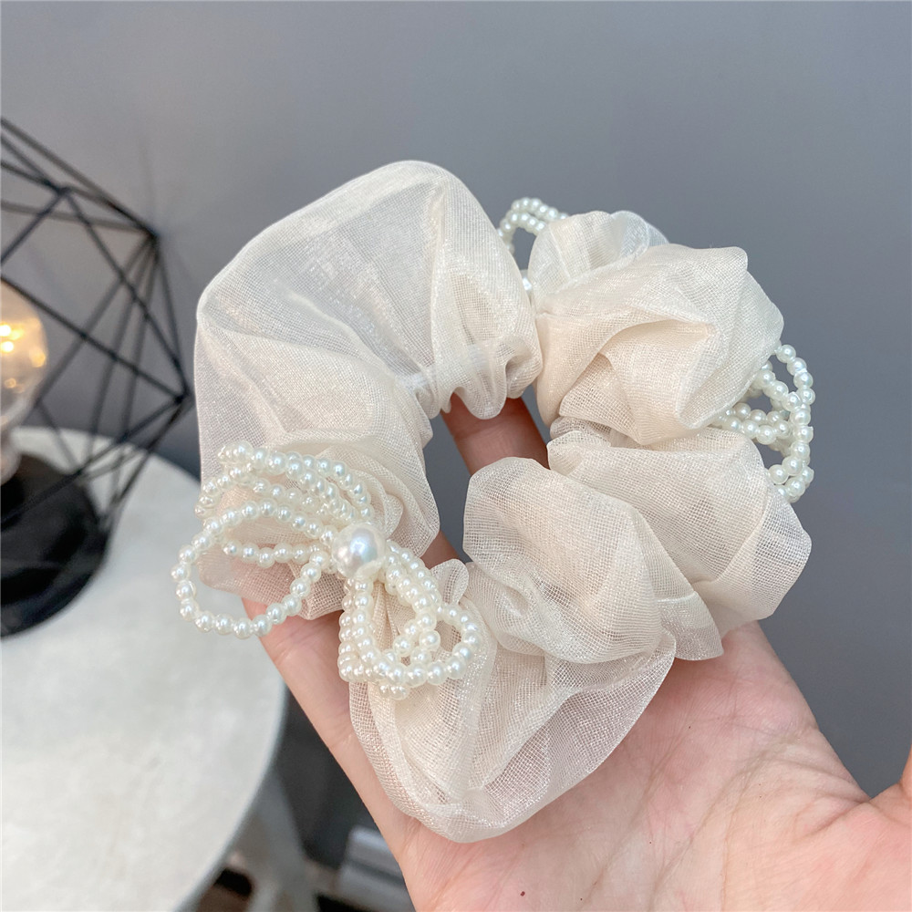 Pearl Bow Mesh Hair Ring Sweet Hair Ornament display picture 4