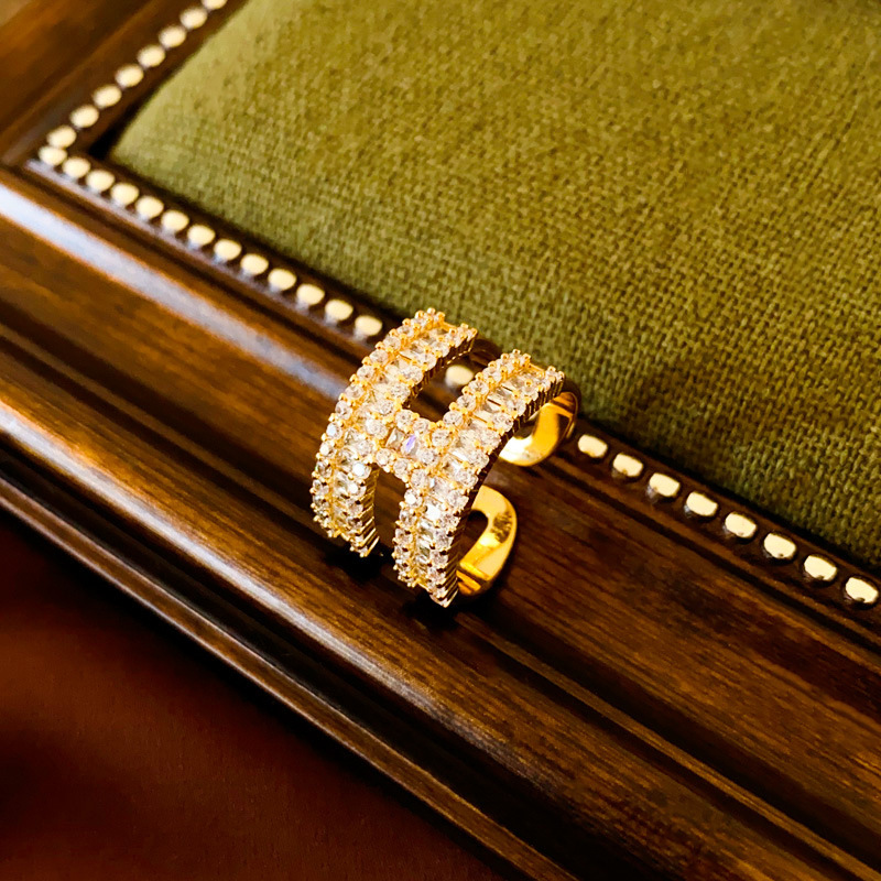 Luz de lujo circón retro Cruz hueco anillo frío estilo personalizado abierto anillo de dedo índice Corea del Sur ins pulsera del todo fósforo