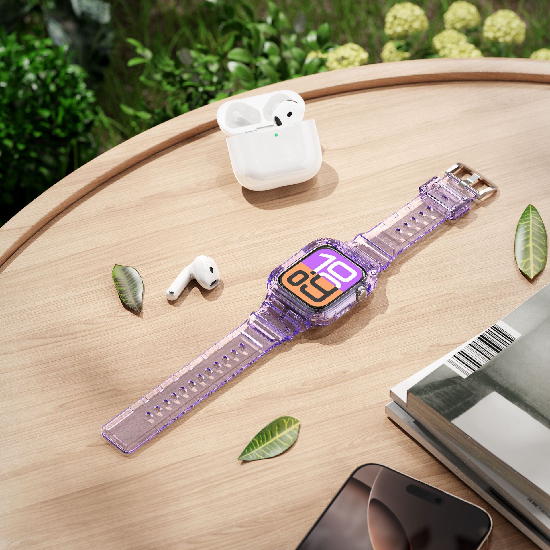 Applicable to the 46mm 10th generation silicone shockproof iwatchS10TPU one-piece strap with transparent glitter undefined