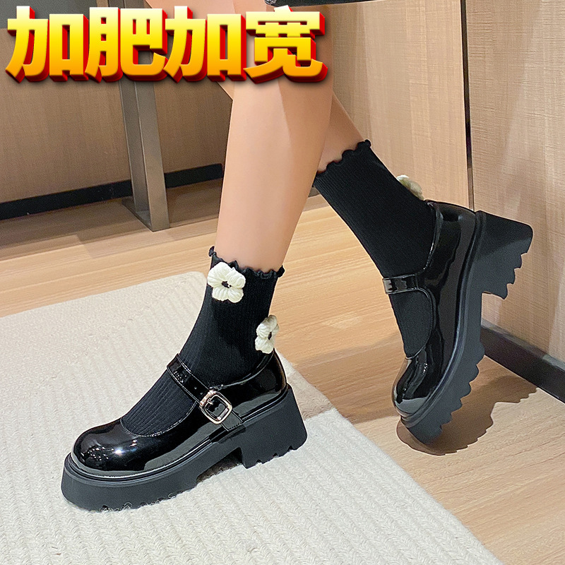 B666-9 French Mary Jane shoes women's thick-soled chunky heel versatile comfortable Japanese jk leather shoes widened and fat women's shoes B666-9 French Mary Jane shoes women's thick-soled chunky heel versatile comfortable Japanese jk leather shoes widened and fat women's shoes