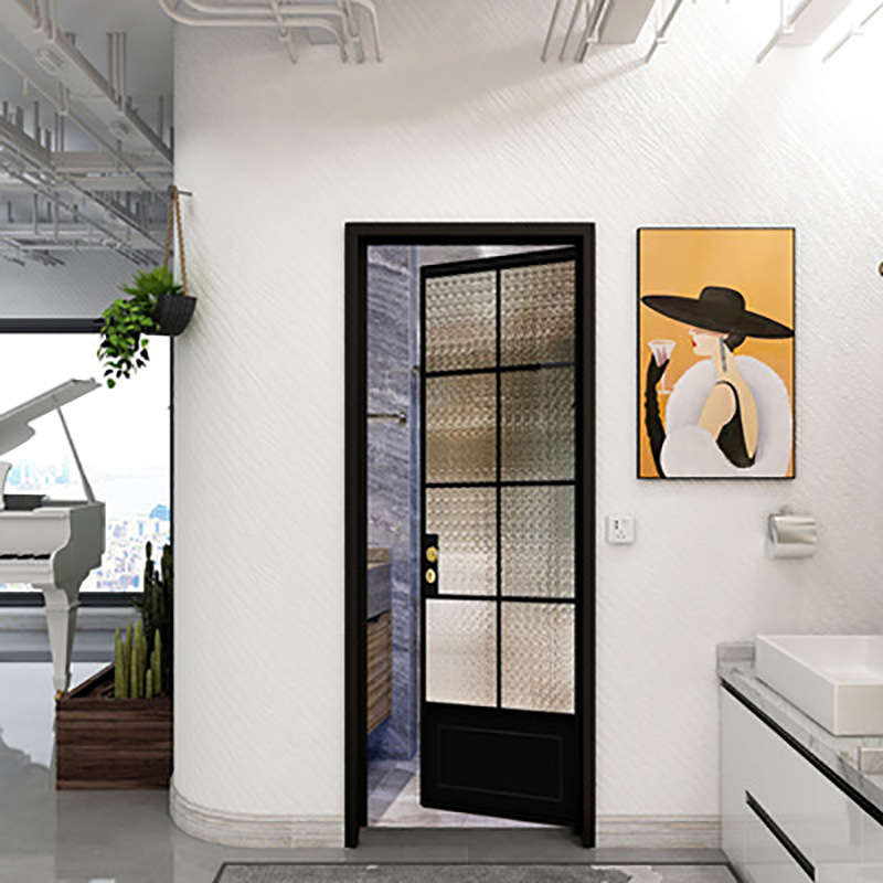 French-Style Ultra-Narrow Vintage Wrought Iron Bathroom Partition Door with Hibiscus-Shaped Long Rainbow Glass Toilet Door, Simple Interior Door