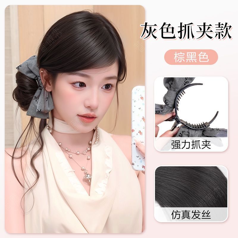 丸子头假发格雷系抓夹蝴蝶结龙须丸子头ins风气质高马尾低扎马尾|undefined