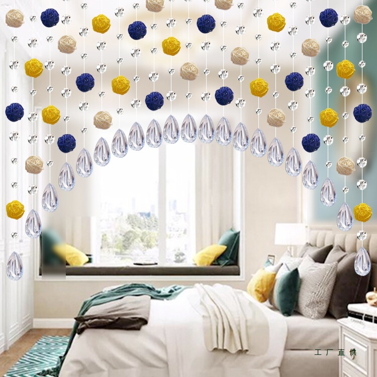 Nordic Crystal Bead Curtain for Living Room, Dining Room, Hallway Partition Curtain, Entrance, Bedroom, Girl's Decoration, Home Door Curtain, No Drilling Required
