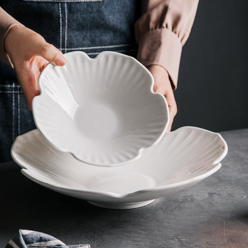 Japanese-style floral pattern ceramic restaurant tableware set Western dinner plate bowl set household noodle bowl large soup bowl salad bowl commercial