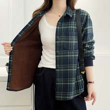 日韩新款秋冬女士格子加绒衬衫外套气质长袖棉质衬衣外套女装