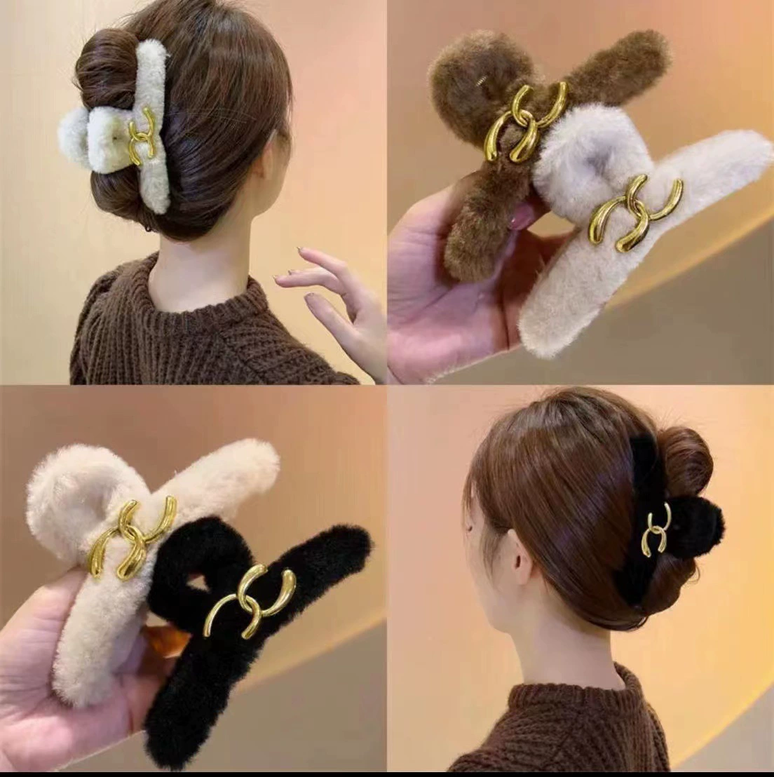 Осенне-зимний плюшевый зажим для захвата большая шпилька Женская Темперамент спина голова конский хвост волосы зажим в виде акулы шпилька зимние аксессуары для волос