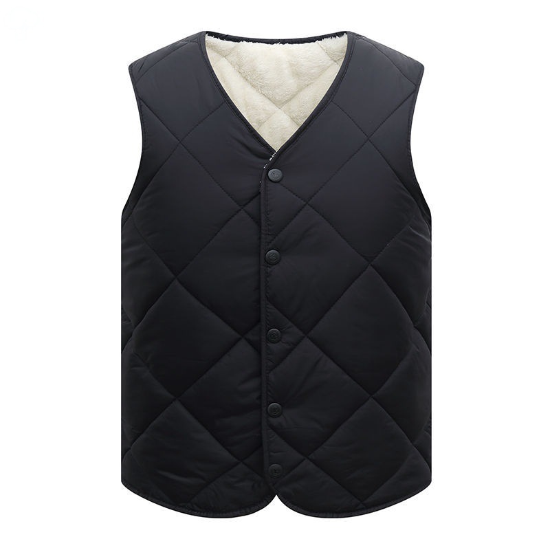 新款羽绒棉男内胆保暖马甲加绒加厚中老年打底背心韩版羊羔绒马甲|ru
