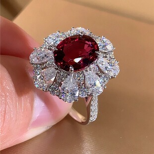 18k white gold artificial cultivation ruby pigeon blood oval water drop diamond surrounded by luxury diamond ring gemstone ring