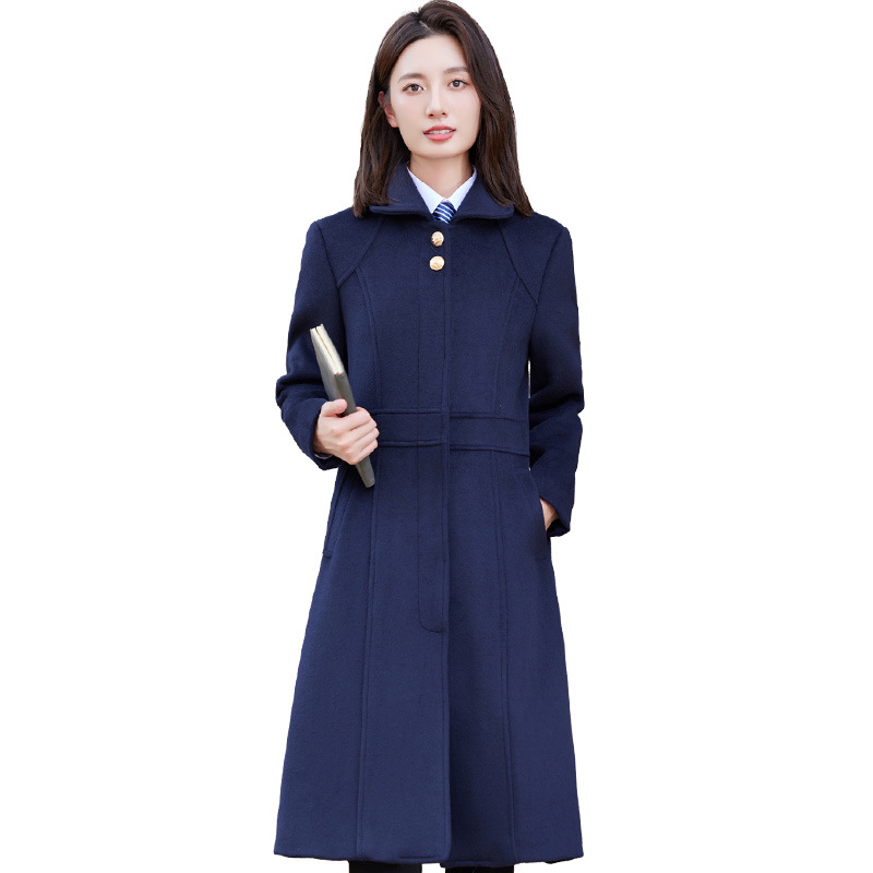 (2개) 네이비 양모 코트 남성과 여성의 겨울 수석 관리 관리자 비즈니스 원피스 면화 따뜻한 모직 천