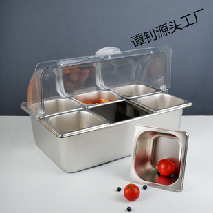不锈钢盆双层加冰带透明翻盖保鲜水果冰粉自助餐展示-阿里巴巴