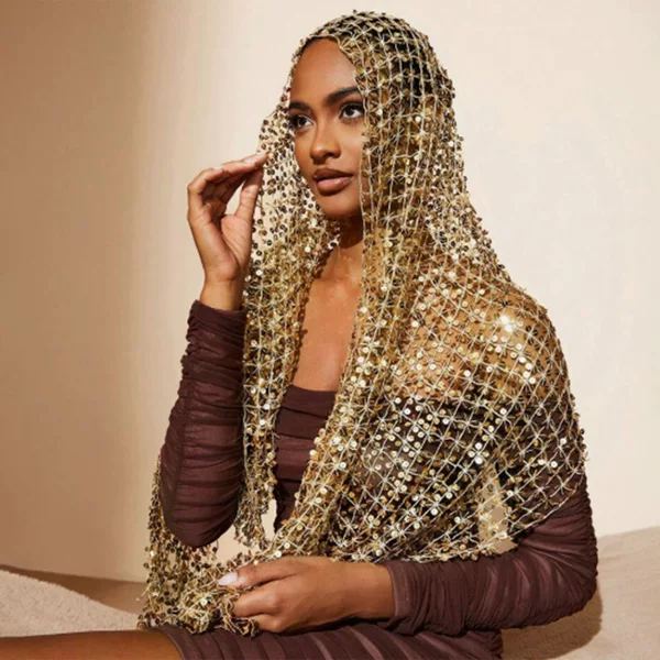 Amazon's New Hot-Selling Sequin Tassel Versatile Long Scarf Women's Fashion European and American Trend Decorative Hollow Shawl Scarf