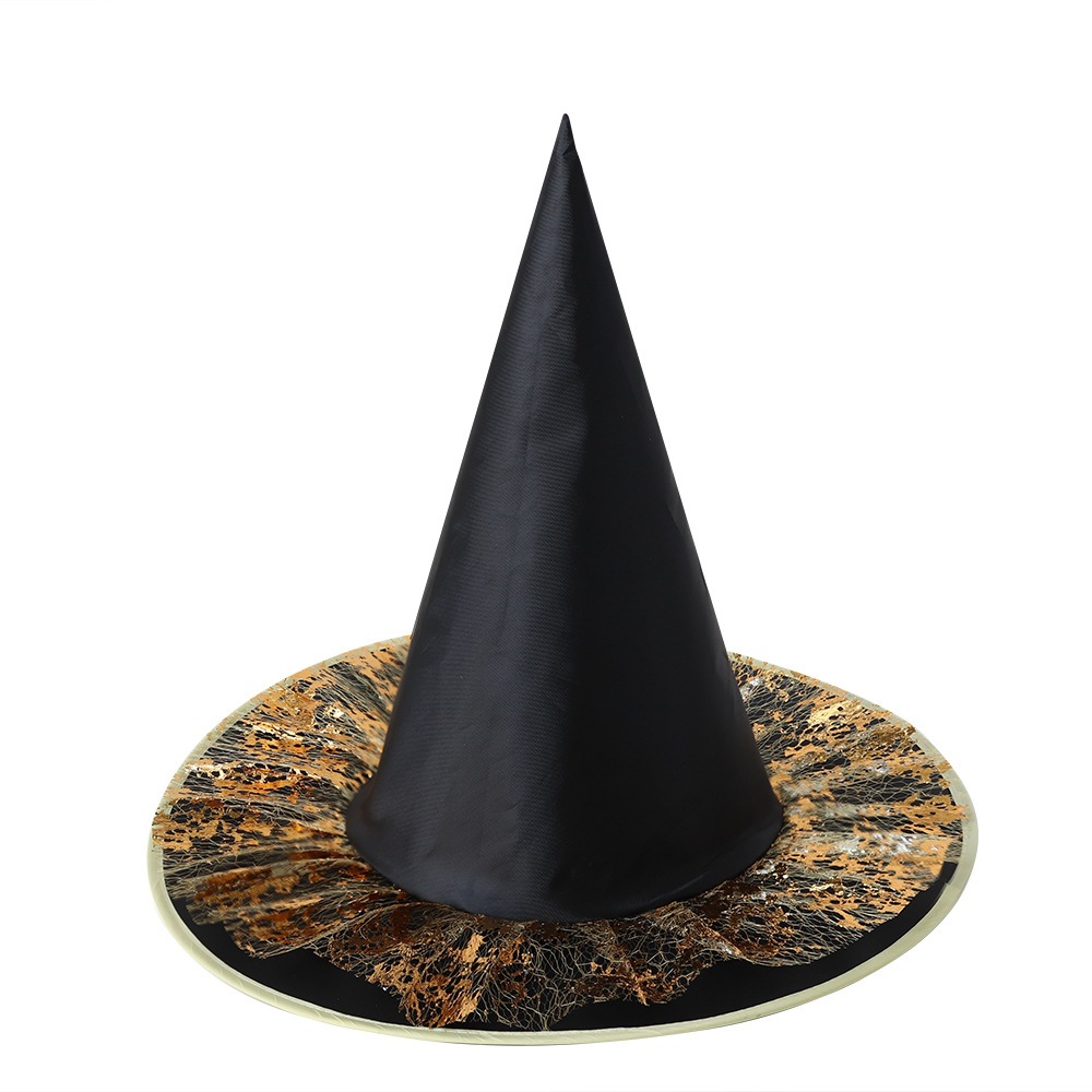 Sombreros de Halloween disfraz de baile sombrero de bruja sombrero de bruja sombrero negro Oxford encaje de oro sombrero de bruja