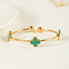 Fashionable adjustable sophisticated bracelet stainless steel, four-leaf clover, 750 sample gold, light luxury style