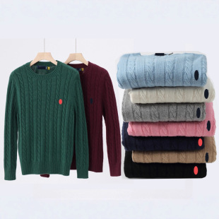 Cross-Border Round Neck Sweater Couple Pony Twist Knitted Sweater Casual Sweater Thickeneded Warm Rl Pullover