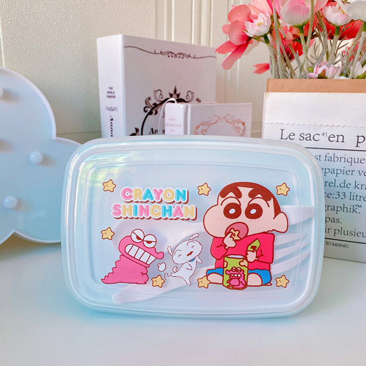 Caja de almuerzo de pescado feo de dibujos animados caja de almuerzo de estudiante de doble rejilla caja de almuerzo anti-desbordamiento vajilla de estilo japonés con arroz