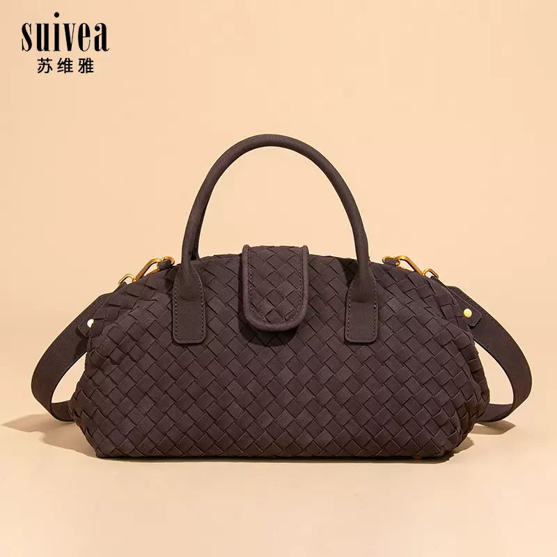 中古轻奢手工编织包女25冬季新款麂皮绒复古手拿夹子包单肩斜挎包