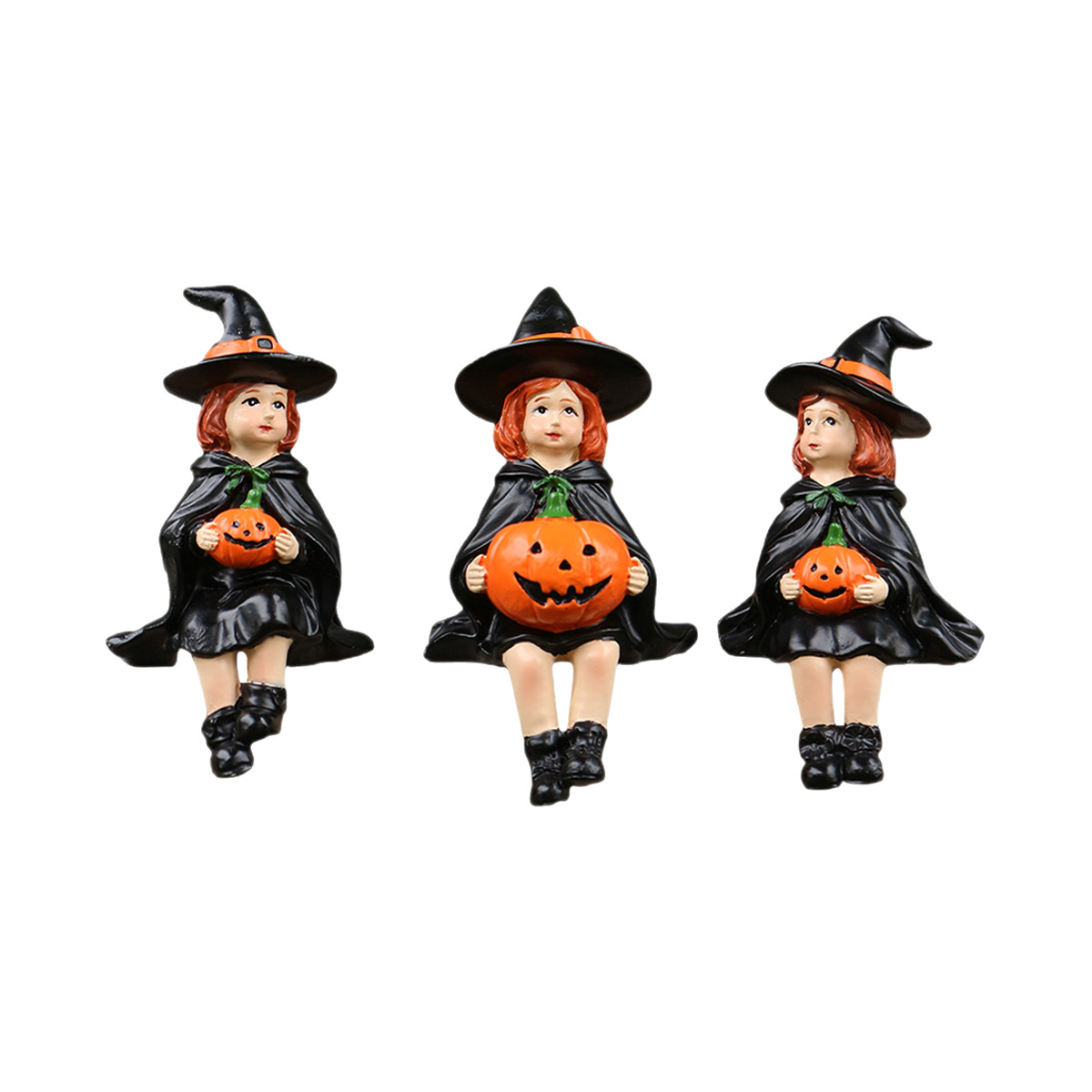  Halloween Night Pumpkin Sitting Witch Set of Three DIY Decoration Accessories Mini Holiday Ornaments Available