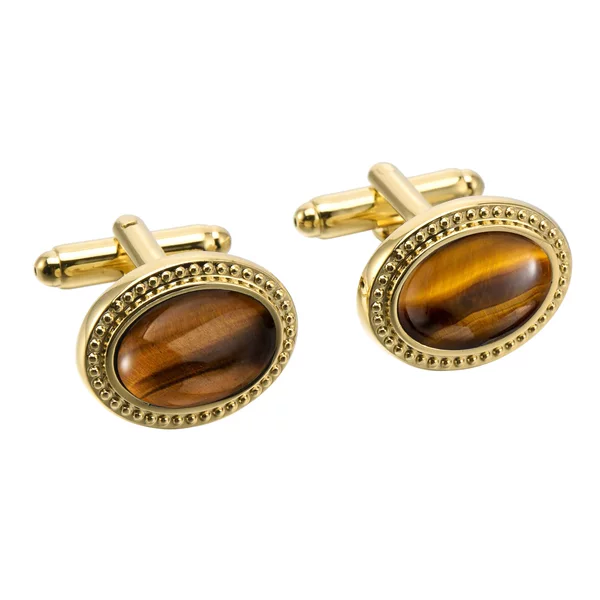High-End Vintage Tiger Eye Stone Cufflinks, Gold-Plated Copper Gemstone French Cuff Pins, Foreign Trade Cross-Border Factory Direct Supply