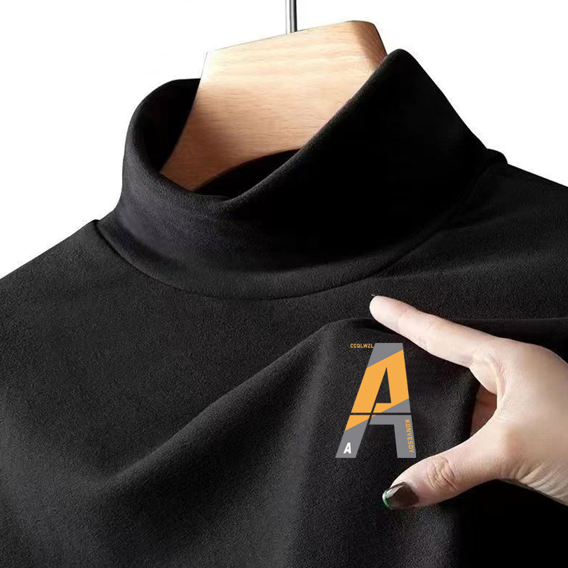 De gama alta media de terciopelo de cuello alto otoño ropa de invierno de los hombres de moda casual ropa interior térmica estilo occidental de moda camisa de fondo del todo fósforo