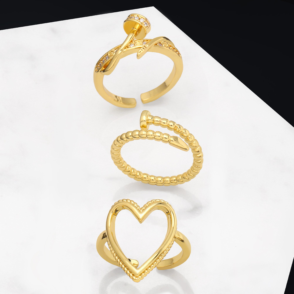 Fashion Simple Hollow Heart-Shaped Solid Color Copper Ring