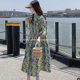 2026新款韩版碎花连衣裙女夏季法式复古泡泡袖遮肉A字长裙度假风