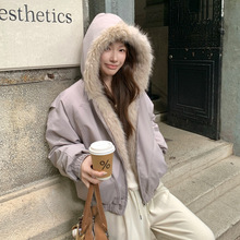 国潮羽绒棉服女2025冬季短款cleanfit保暖加厚情侣款毛领棉衣外套