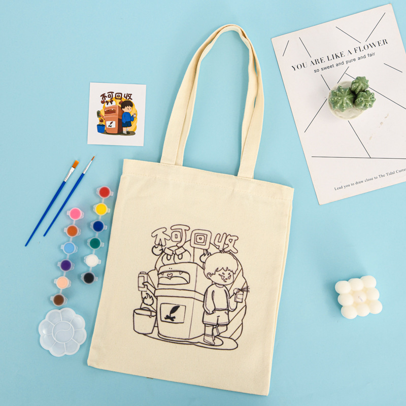 子供の DIY 落書きキャンバスバッグ在庫卸売学生夏の興味クラス手描きキャンバスバッグのカスタマイズ|undefined