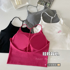 Magenta Strapless Camisole with Bralette Backless Top for Women Summer French Sweet and Spicy Nipple Covering Outerwear Backless Beauty Back Shirt