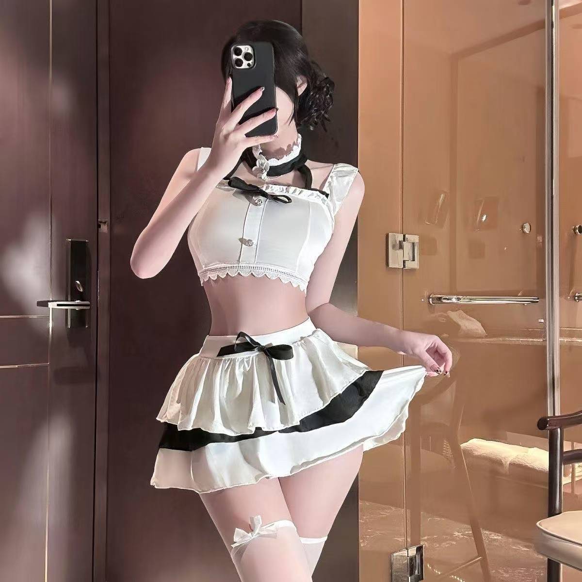 Sailor-Style JK Uniform Costume Set with Tube Top, Flutter-Sleeve Top and Bowknot Mini Skirt — detail image 2