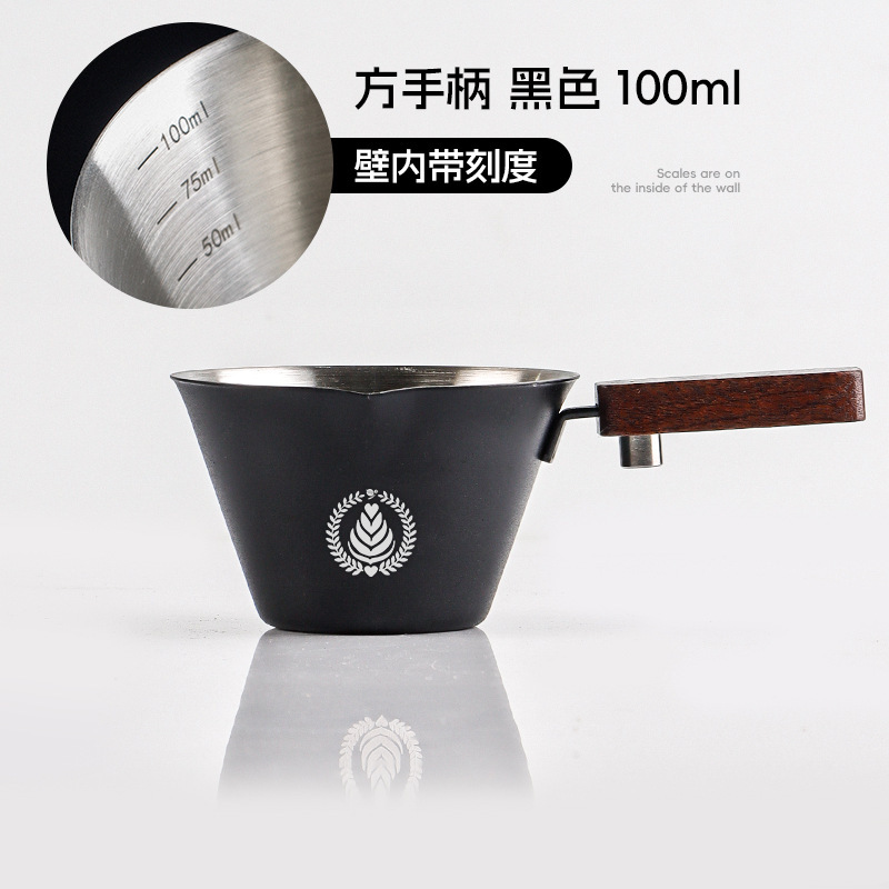 ウォールナットハンドルエスプレッソ計量カップステンレス鋼スケール付き小さなミルクカップコーヒー液体抽出カップ|undefined