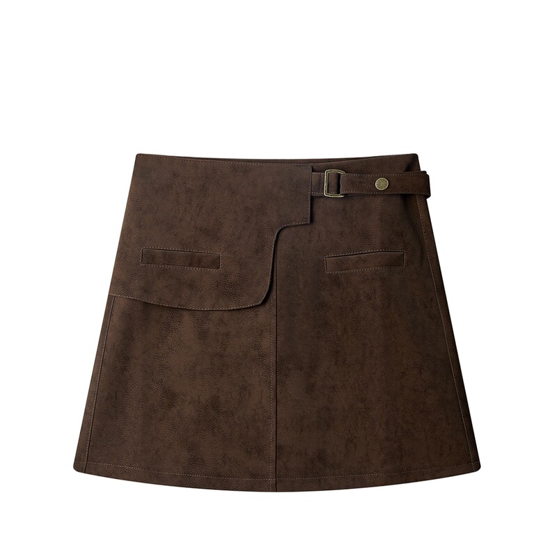 Brown Suede Skirt for Women Plus Size Fat mm Autumn and Winter Thickeneded Anti-Exposure A-Line Hip Skirt Maillard Skirt