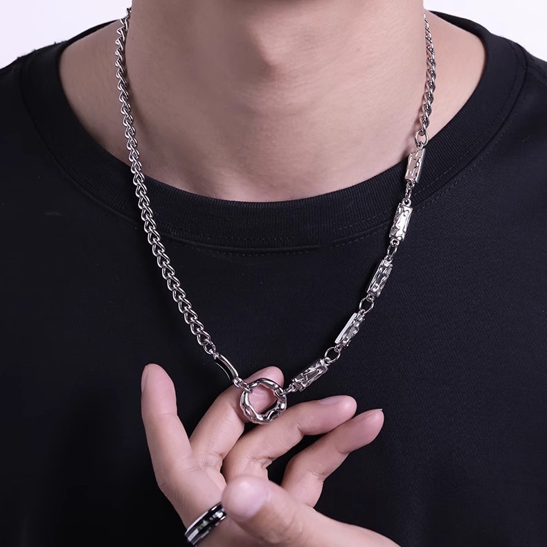 Irregular Circular Necklace For Men, Titanium Steel Chain Necklace_voghion.com