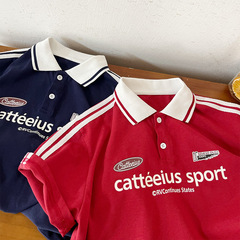 ボーイズアメリカンレトロpoloシャツ2025夏子供服子供プリント半袖tシャツ洋風ゆるい半袖潮