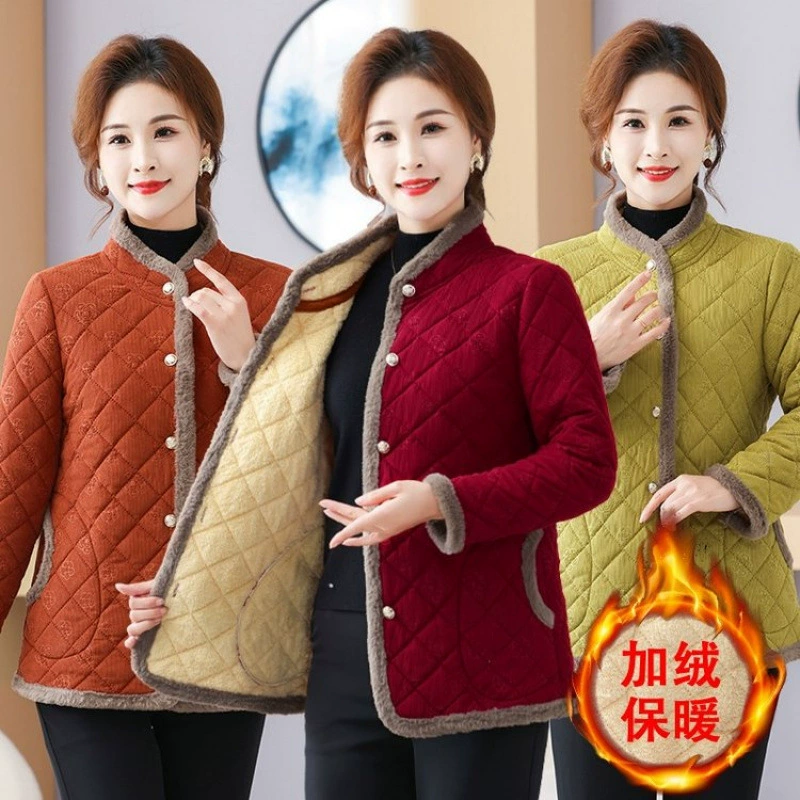 Плюшевая хлопчатобумажная куртка короткая осень-зима новая утолщение теплая мама куртка хлопчатобумажная одежда среднего и пожилого возраста зимний отдых