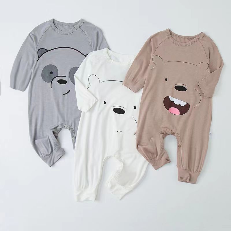 Lasten kevät- ja kesämodaalihaalari, pitkähihainen vauvan makuupussi, jaetut lahkeensuojilla varustetut potkunkestävät kotivaatteet_voghion.com