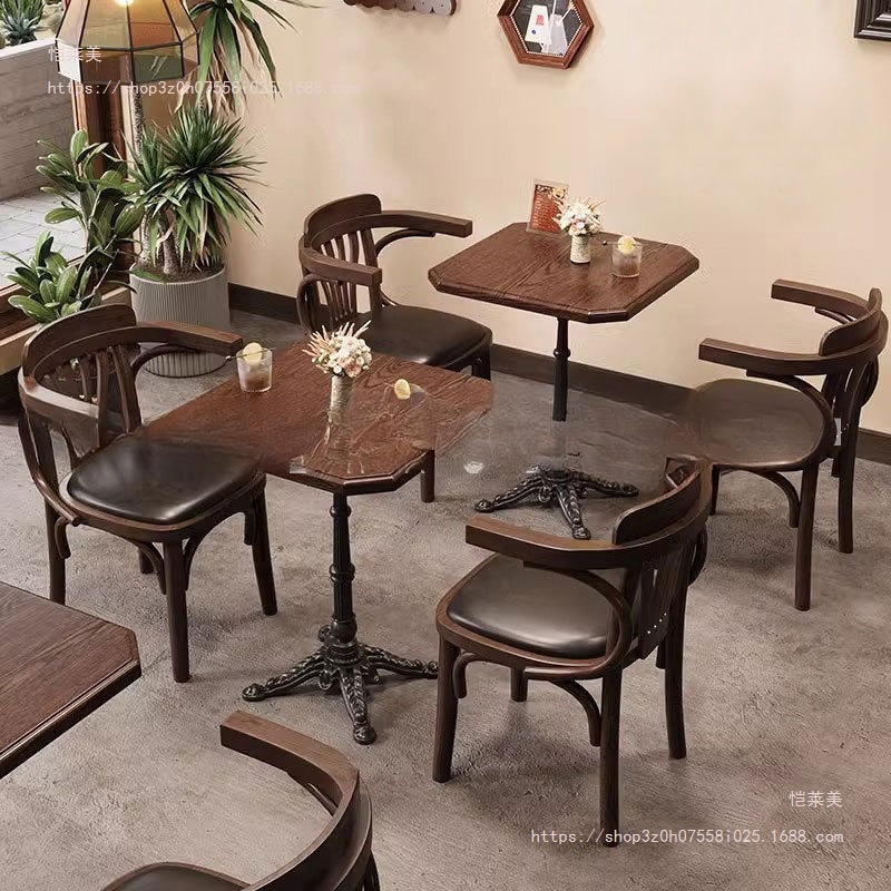 Kailai American Simple Western Restaurant Table Retro Solid Wood Square Table Light Luxury Style Internet Celebrity Bakery Shop Coffee Shop Meal