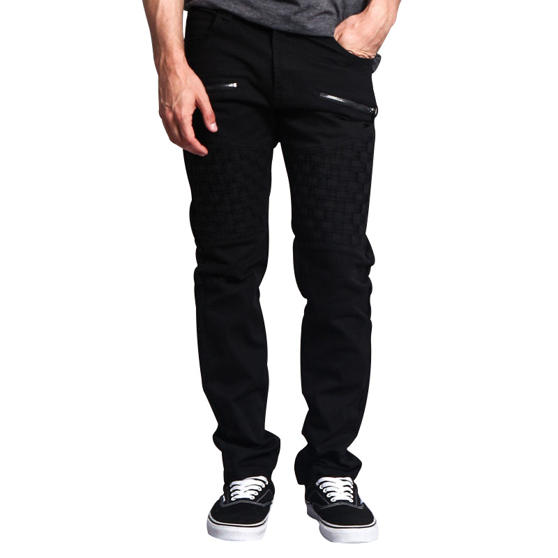 Herren Casual Hosen Arbeitskleidung Sommer Leder Gespleißt Gerade Einfarbig_voghion.com