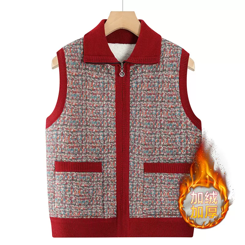 中老年秋冬保暖上衣女奶奶冬装加绒加厚翻领妈妈装老太太马甲外套