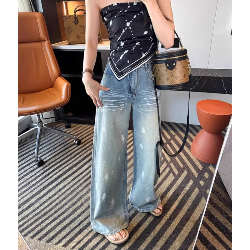 A Must-Have for Fashionistas! Graffiti Gradient Wide-Leg Pants for Women, 2026 New Spring Thin High-Waisted Loose Jeans