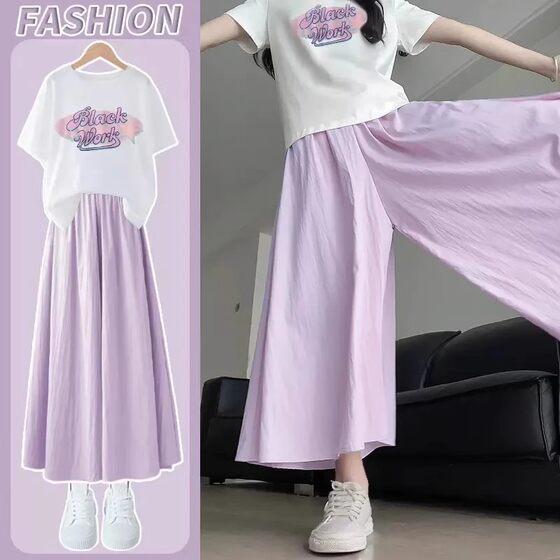 Girls' suit Summer New Fashion Casual Short-sleeved Pants Two-piece Children's Loose Wide-leg Pants Thin Summer Dress