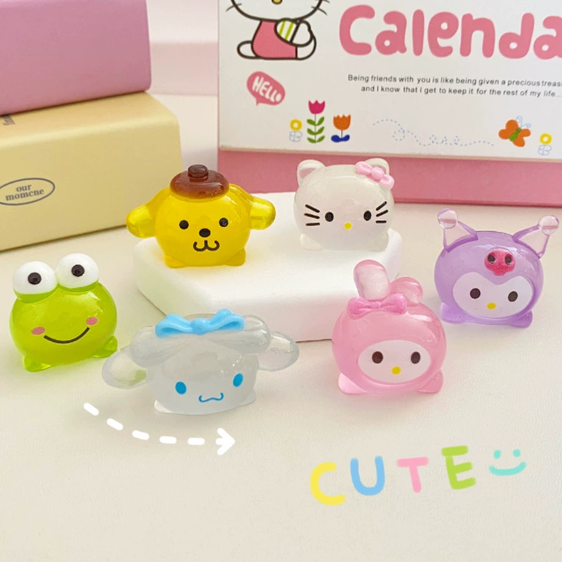 Светящаяся кукла Sanrio, маленькие украшения из смолы, светящаяся кукла, брелок «сделай сам», кулон, украшение для рабочего стола, автомобиля