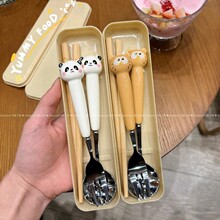 卡通动物筷子勺子套装餐具便携一人用学生不锈钢叉子勺子套装
