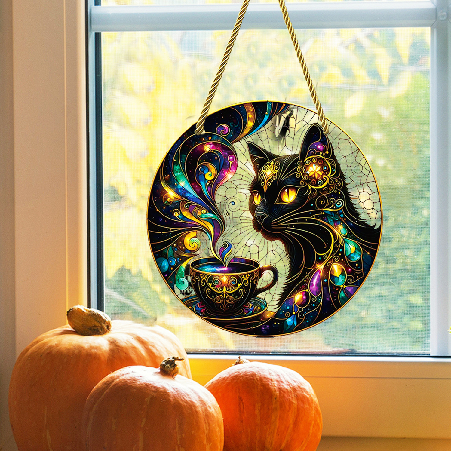 70g Weight pendant Home Textiles & Decor Type 1 Piece Quantity Indoor, Daily Occasion Acrylic Material Halloween Festival Moon, Cat Pattern Cute Style Handmade Craft Halloween Cute Moon Cat Acrylic Pendant 10